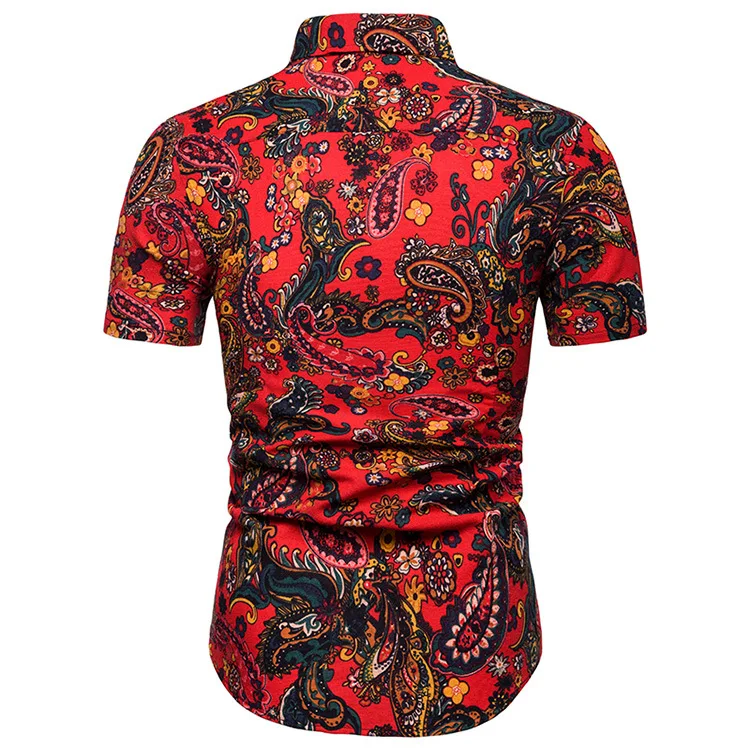 Для мужчин s рубашка с узором "огурцы" Slim Fit Camisa Masculina с модным цветочным узором, хлопковая Льняная мужская рубашка с коротким рукавом пляжный гавайская рубашка мужской
