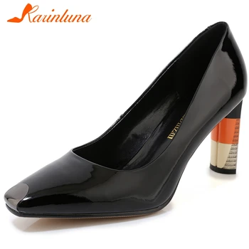 

KARINLUNA Fashion Female Candy Color Spring Dress Pumps Square Toe High Heels Shallow Spring Pumps Women Shoes Woman