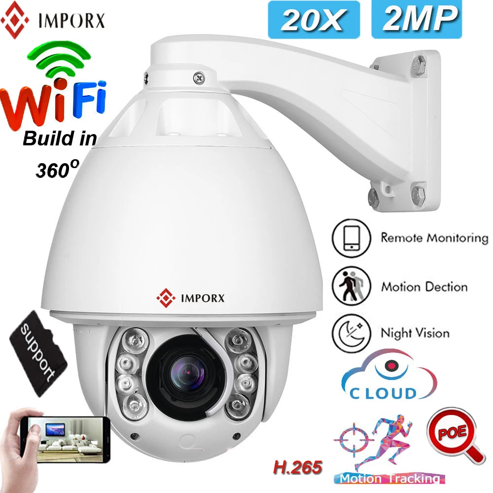 

IMPORX 2MP PTZ IP Camera 20X Auto Tracking Zoom Speed Dome Camera Network Onvif 150M IR Wireless CCTV Camera Security POE Camera