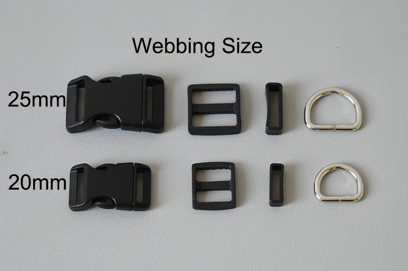 200pcs/lot 20mm 25mm ribbon Metal D rings plastic adjuster release buckle for dog collar necklace bags paracord DIY accessories