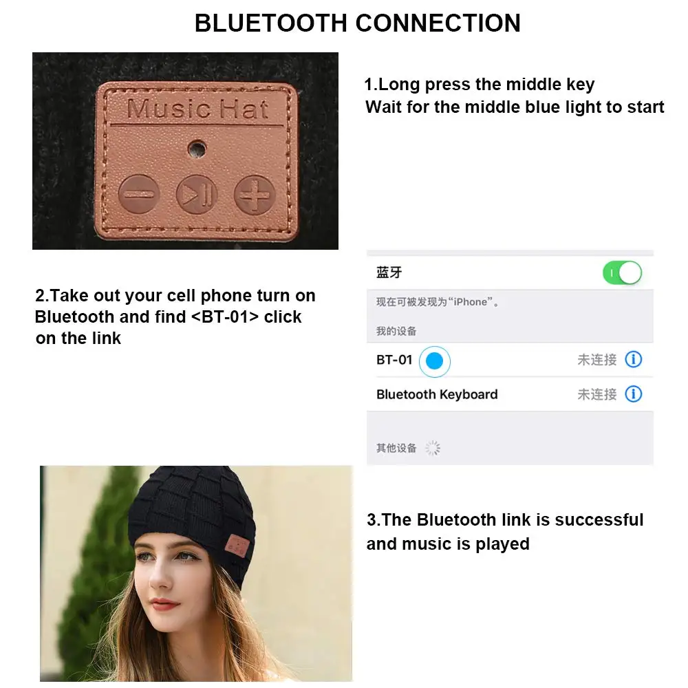 Беспроводная Bluetooth Шапка-бини гарнитура, смарт-бини наушники зимняя вязаная шапка музыкальный вязаный колпачок для наушников для фитнеса на открытом воздухе S