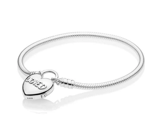 925 пробы серебряный браслет Moments Smooth Love Сердце навесной Замок Браслет Fit бисера Шарм Diy ювелирные изделия