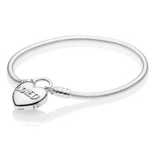 925 пробы серебряный браслет Moments Smooth Love Сердце навесной Замок Браслет Fit бисера Шарм Diy ювелирные изделия