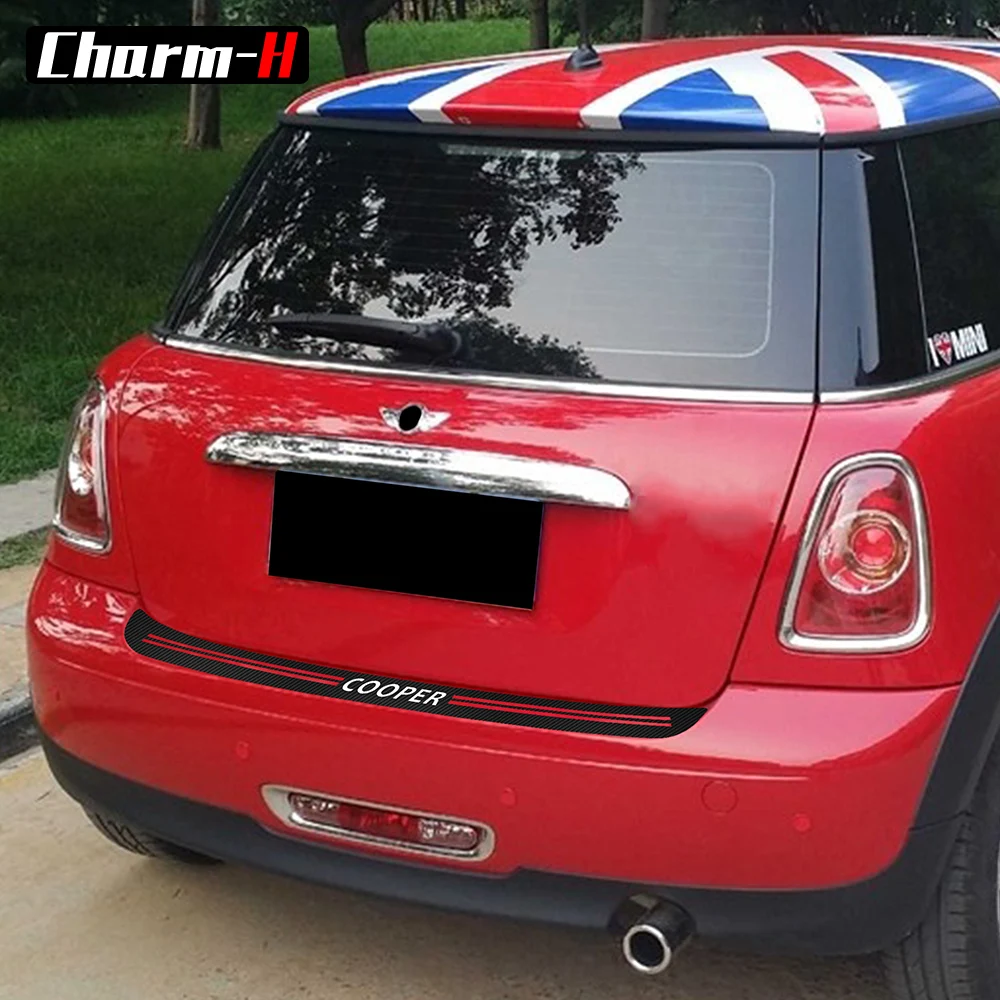 5D carbon fibre Vinyl Car rear bumper Trunk Protector guard Trim Decal stickers for MINI Cooper S JCW R56 Cabrio R57