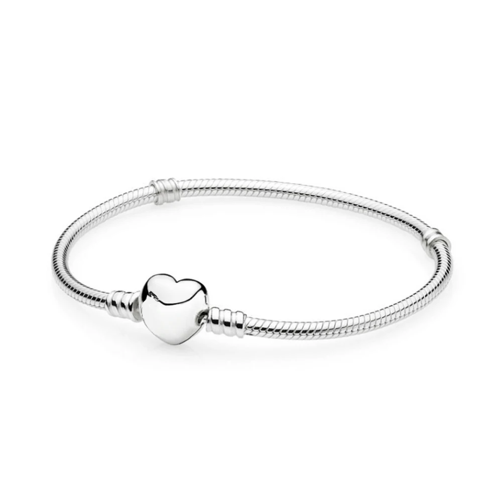 

Genuine 100% 925 Sterling Silver Love Heart Womens Bracelet Fit DIY Anklet Charms Beads Genuine Fine Jewelry Gift 8017