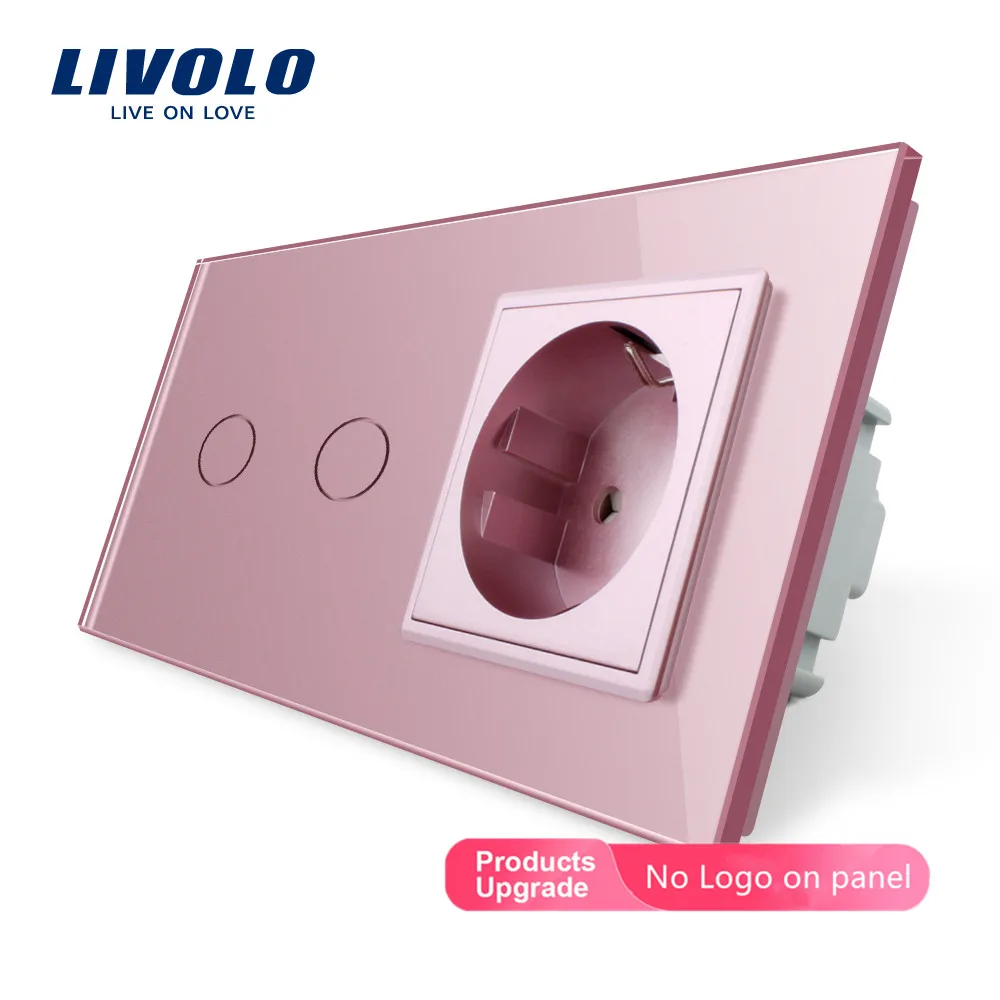 Livolo 16A ЕС стандартная настенная розетка с сенсорным выключателем, AC220~ 250 В, 7 цветов кристальная стеклянная панель, C702-C7C1EU-11, без логотипа