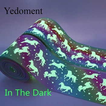 

5 Yards 3" 75MM Glow In The Dark Rainbow Printed Grosgrain Ribbon For Hair Bows DIY Crafts Handmade Accessories M19091603