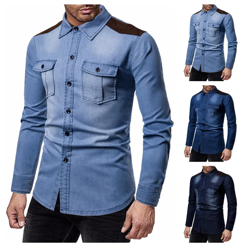 

High Quality 100% Cotton Men's Suede Wash Denim Shirt with Wash Color