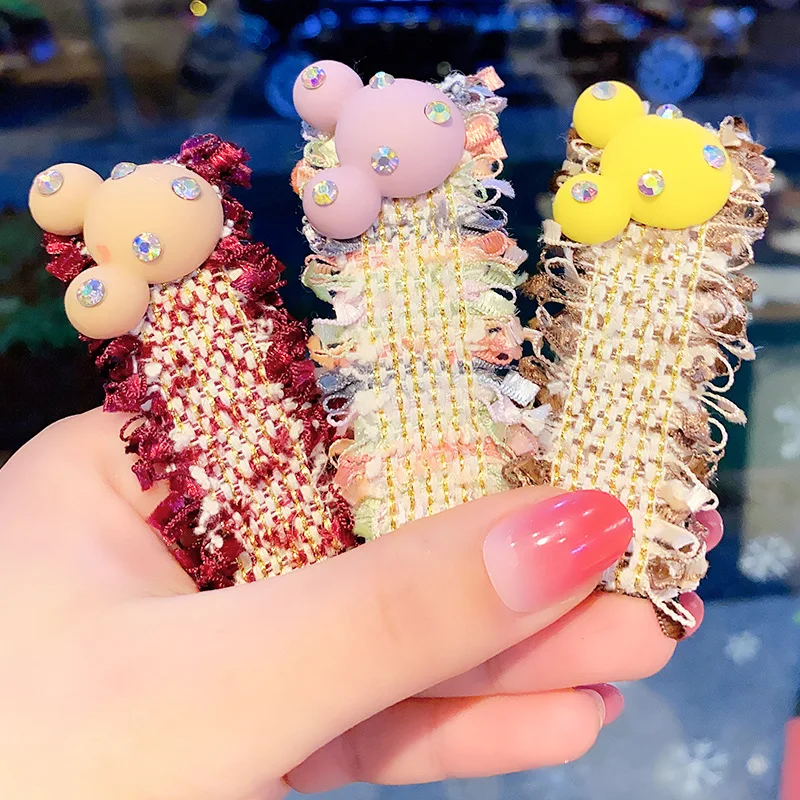Маленький ароматный ветер BB заколки сердце мышь смолы Стразы узел заколки для волос широкий прямоугольник корейский роскошные детские аксессуары для волос