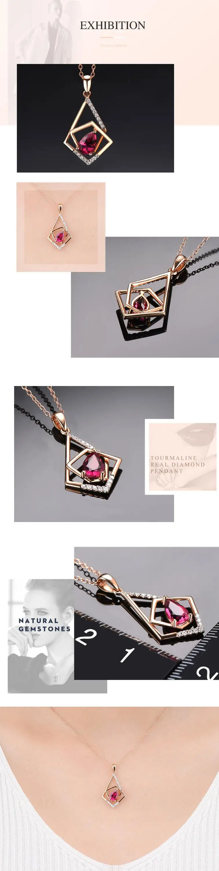 LP K-Golk ювелирные изделия натуральный турмалин 1.0CT настоящий бриллиант 18 К розовое золото кулон для лучших друзей Подвески серебряная цепь для подарка