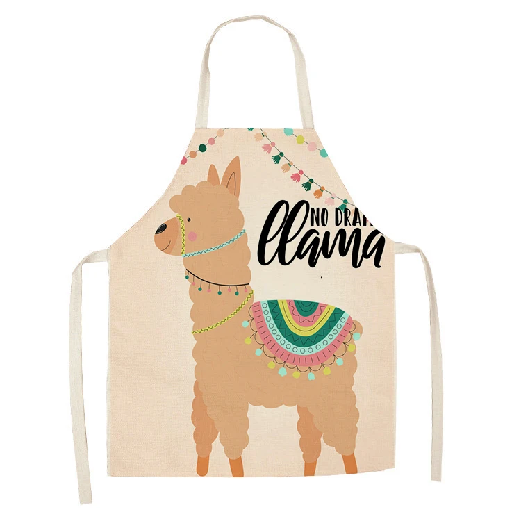 Cute Alpaca Cactus PrintedCotton Linen Sleeveless Aprons Kitchen Women Pinafore Home Cooking Baking Waist Bib 55*68cm