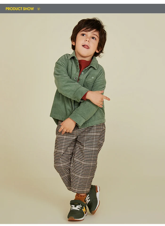 Minibalabala/Детская рубашка для мальчиков; Новинка года; зимняя Вельветовая рубашка с длинными рукавами для маленьких мальчиков