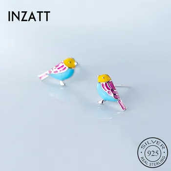 

INZATT Real 925 Sterling Silver Colorful Enamel bird Stud Earring For fashion Women part Cute Fine Jewelry Accessories Gift