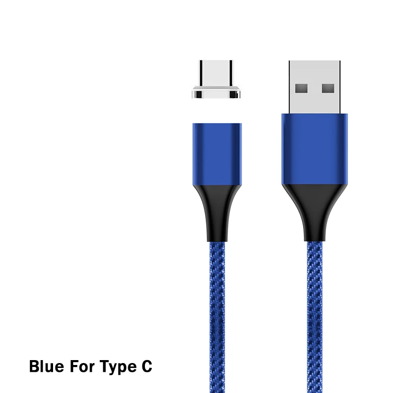 Blue For Type C Магнитный кабель 3A Быстрая зарядка для iPhone Xiaomi samsung Android мобильный телефон магнит зарядное устройство type C Micro USB кабель для передачи данных - Цвет: Blue For Type C