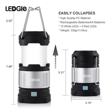 LEDGLE Rechargeable LED Camping Lantern Flashlights with 6 AA Batteries 360 Degree Brightness Camping Light with