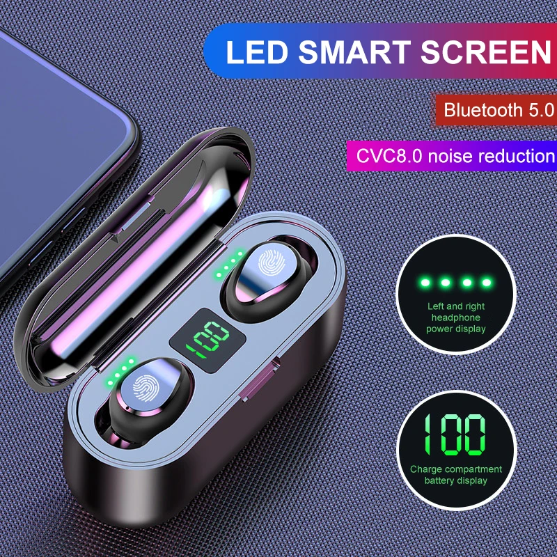 F9 наушники TWS Bluetooth 5,0 с дисплеем батареи цифровой сенсорный беспроводной bluetooth-гарнитура для IPhone samsung светодиодный дисплей