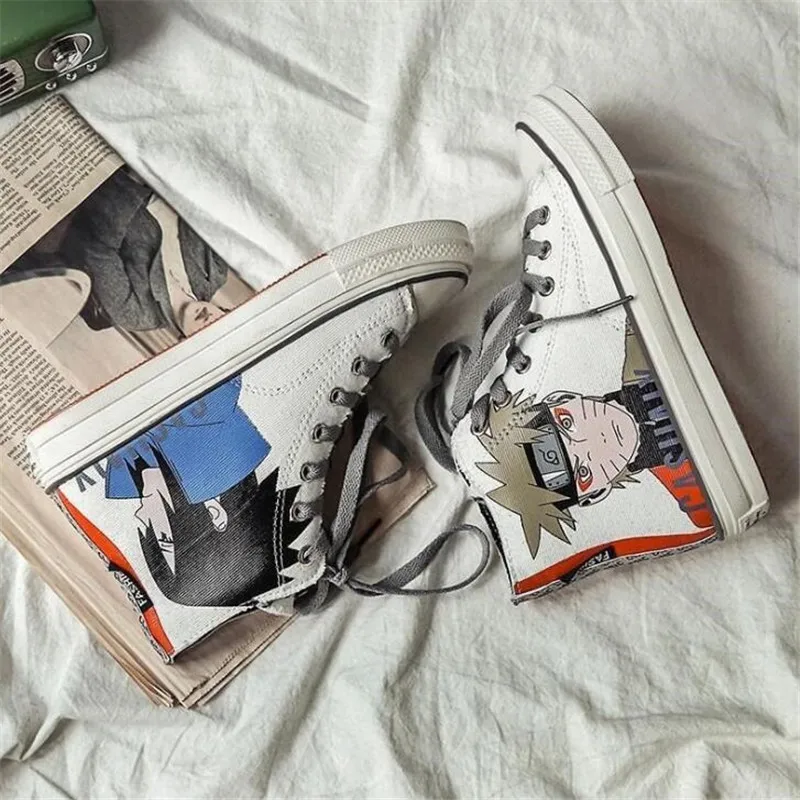 Anime Pikachu Pokemon Cartoon Plimsolls Cosplay Canvas Shoes Caricature Fashion Student Dunk High Black White Scrawl Board Shoes - Цвет: Naruto