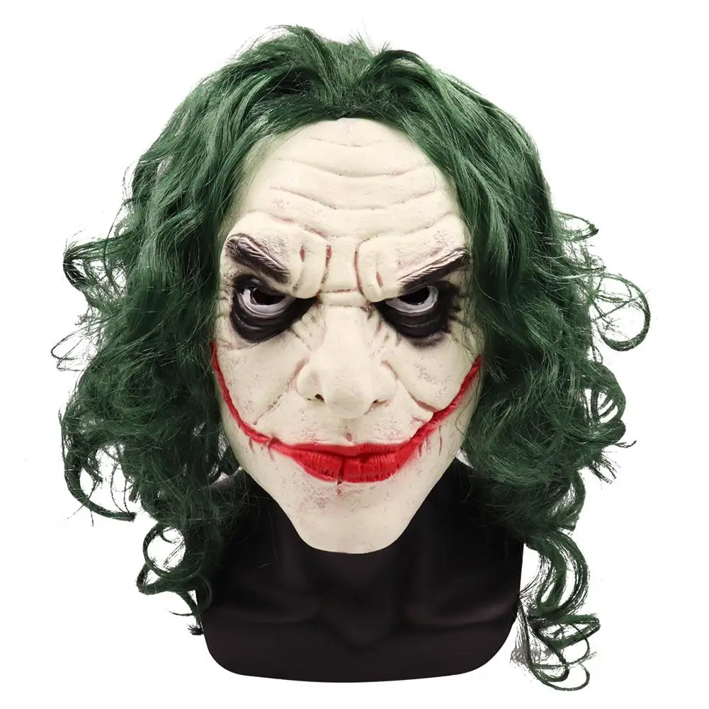 

Halloween Clown Joker Mask Movie Batman The Dark Knight Cosplay Horror Scary Clown Mask With Green Hair Wig Halloween Latex Mask