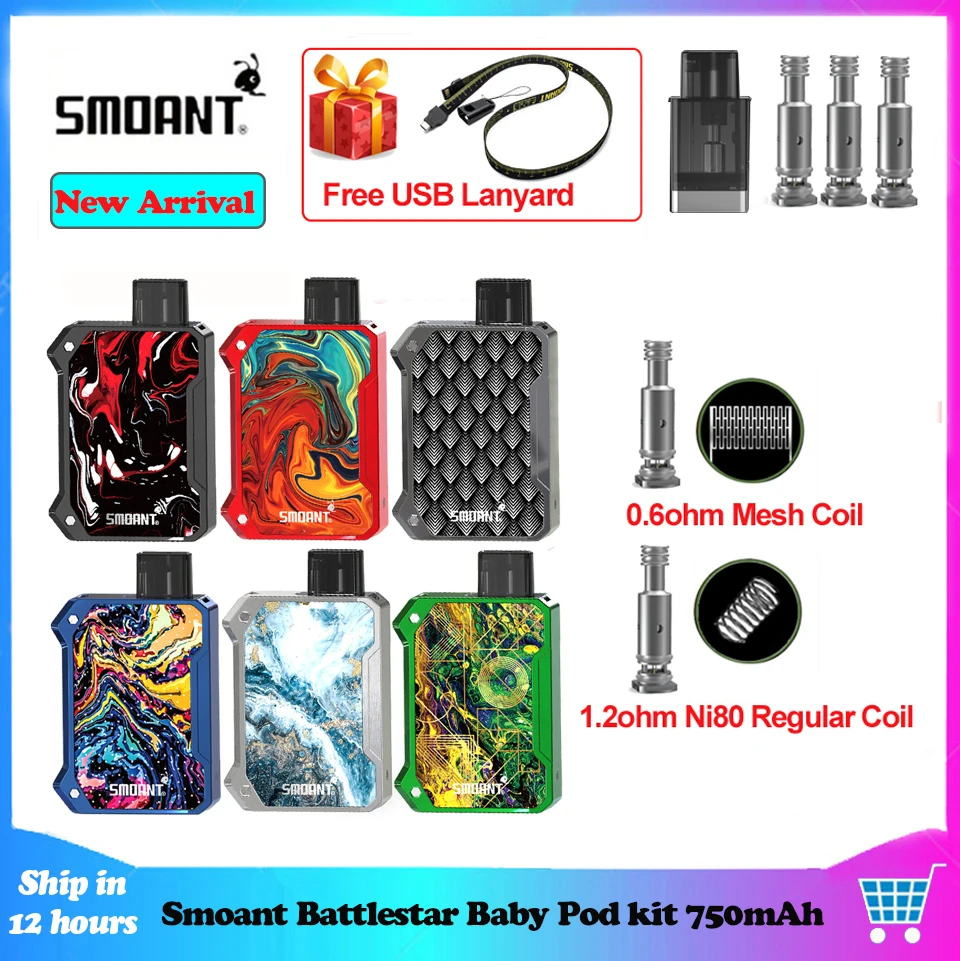 

Smoant Battlestar Baby Kit 750mAh Pod Vape 15W with 2ML Cartridge 1.2ohm Ni80/0.6ohm Mesh Coil E Cigarette Kits vs Pasito Kit