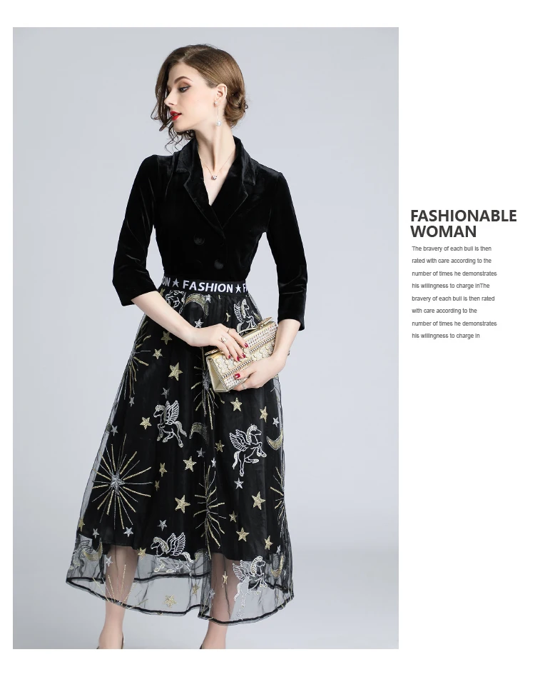 Осень Винтаж вышивка миди вечерние платье Robe Femme Hiver элегантное женское платье vestidos mujer Kleider Damen