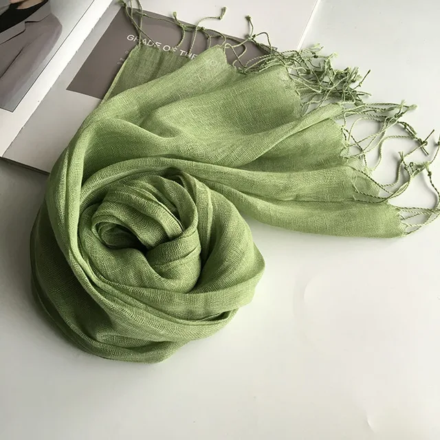 Écharpe en lin de couleur unie pour femmes, turban hijab