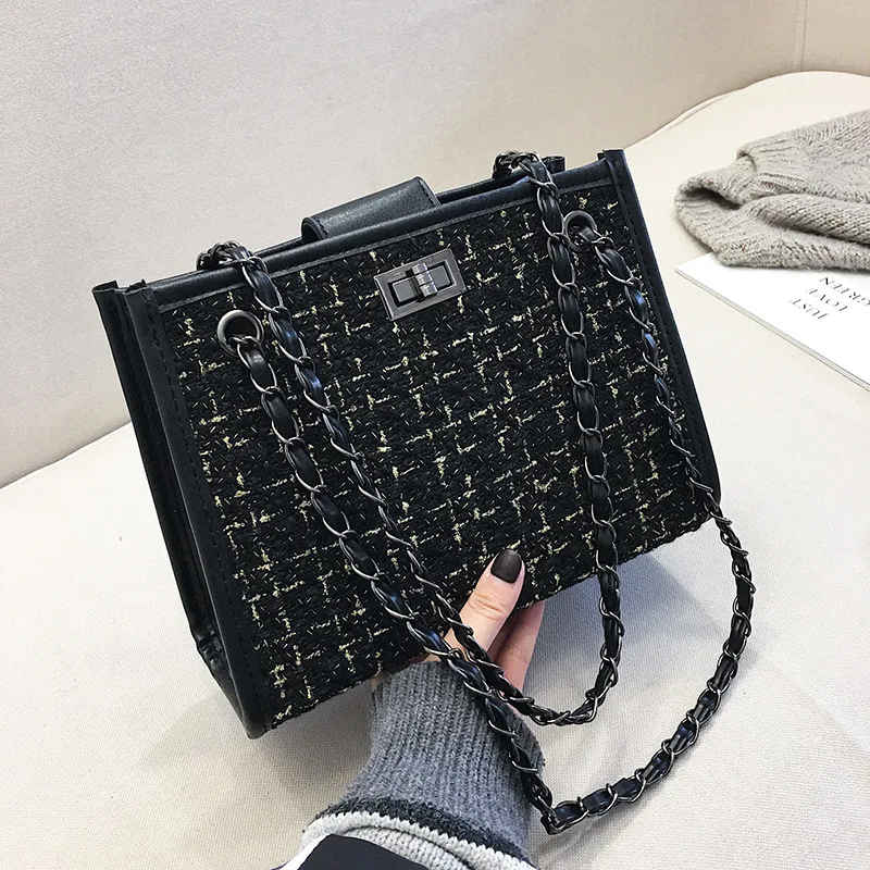 

2020 New Style Women's High Quality One-Shoulder Sling Fashion Casual Square Sling Bag Women's Korean-Style Woolen Chain Bag