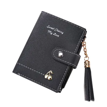 

Women's Buckle Wallet New Tassel Multi-Card Wallet Purse soild Coin Purses Clip Zipper Small Money Purses Letter Cherry hasp bag