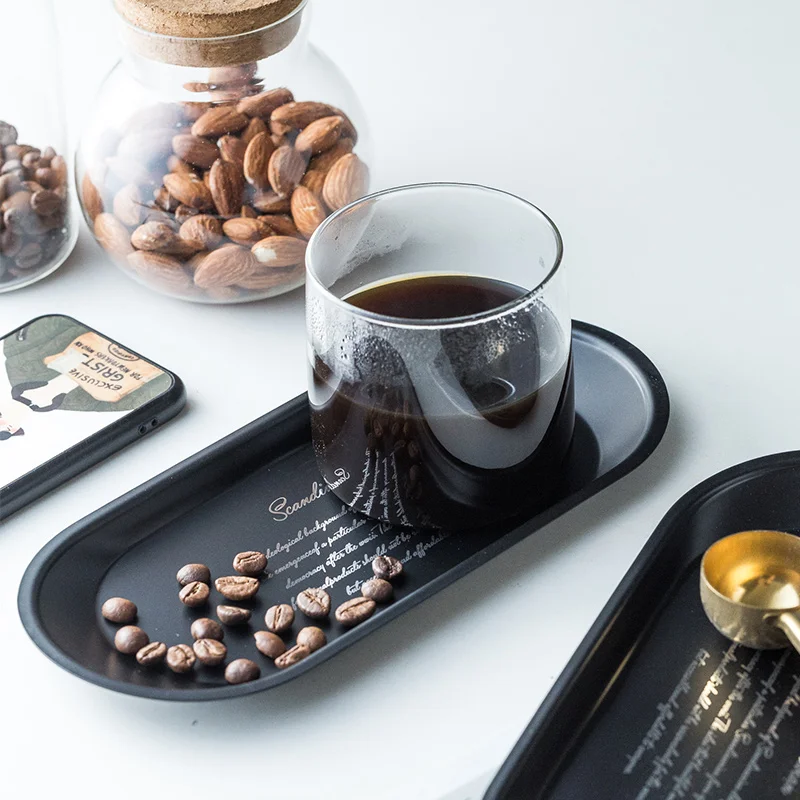 Stainless Steel Black Tea Tray Plate Dessert Cake Fruit Dish Letter Plates Cosmetics Storage Trays Jewelry Display Home Decor stainless steel plates