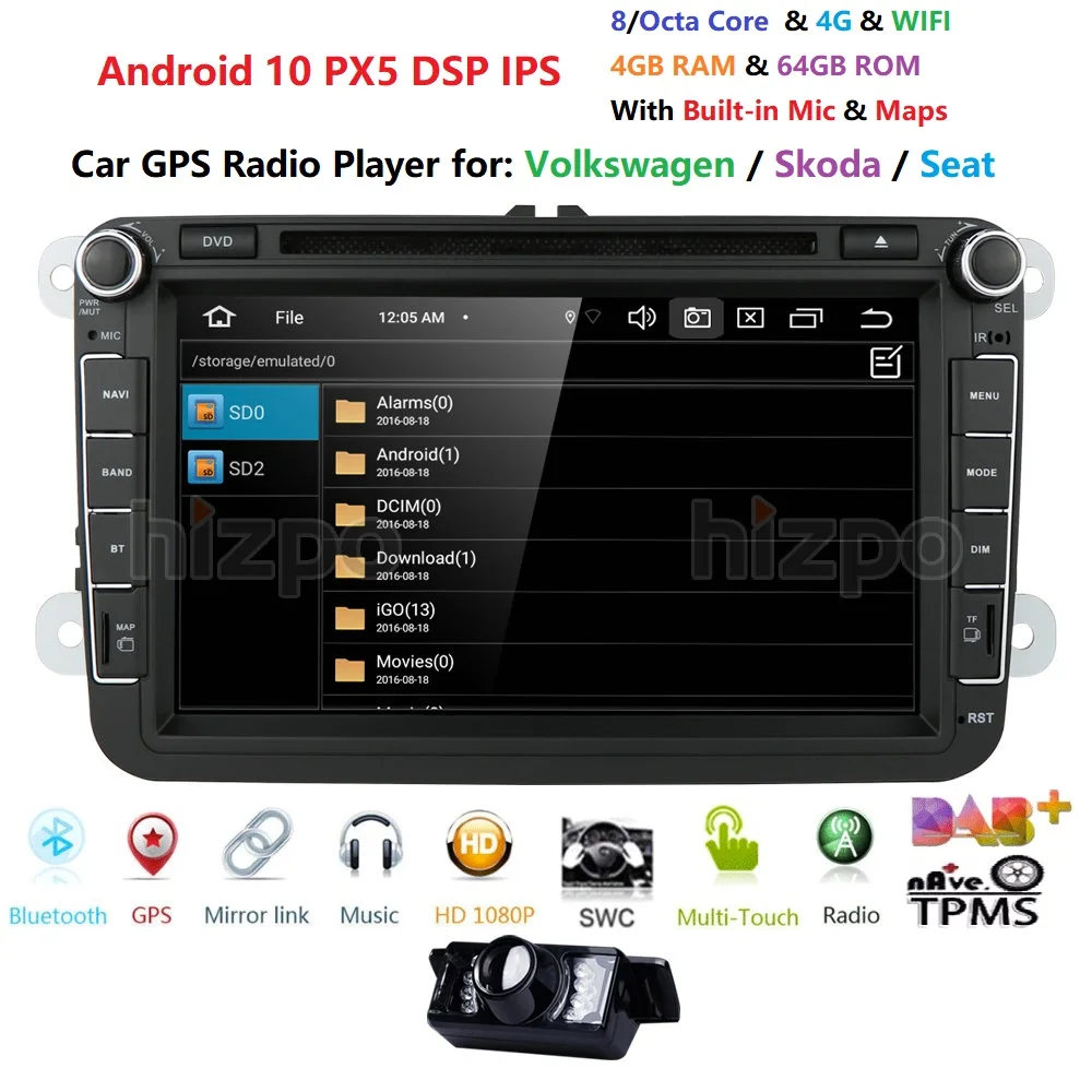 Восьмиядерный Android 10 автомобильный dvd плеер gps 2Din 8 дюймов для Volkswagen V W Skoda POLO PASSAT B6 CC