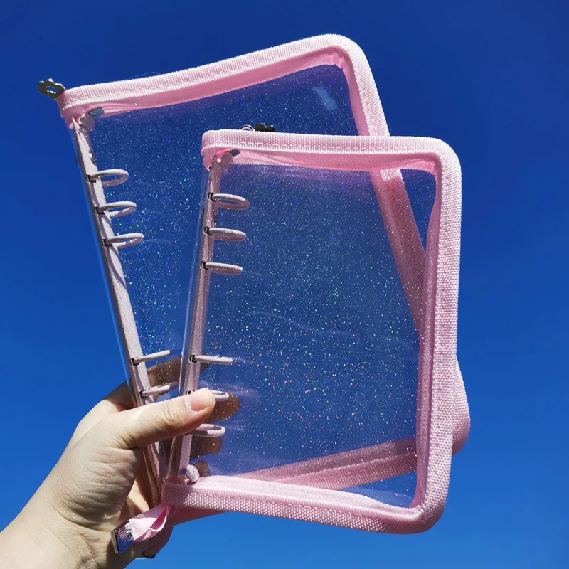 SKYSONIC A5 A6 Zipper Binder Cover-Loose Leaf Organizer Diary-Bullet Transparent PVC Case Photo Organizer Stationery Supplies