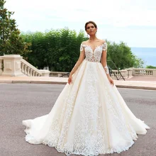 Роскошное бальное платье Свадебные платья с длинными рукавами кружевная Иллюзия аппликации платье невесты из тюля на заказ Robe De Mariee Brautkleid