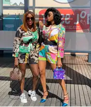 

New Style Classic Design African Women Dashiki Dance Leisure Fashion Colorful Printed Shirt + Shorts Two-Piece Set Size S-XXL