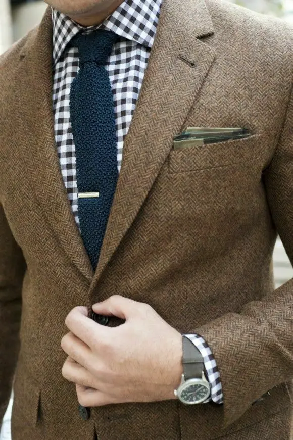 Деловой мужской костюм Slim Fit Свадебный Жених Нотч свадебный пиджак блейзер с узором в елочку