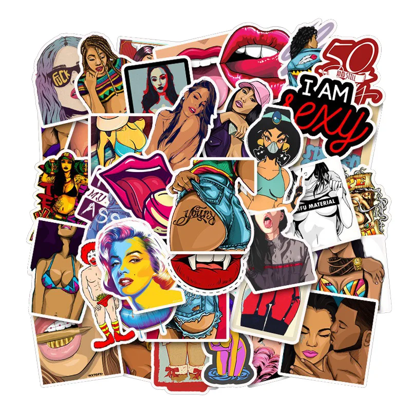 50Pcs Sexy Lady Pin Up Girl Stickers Not Repeat Laptop Sticker Bomb Beauty Pinup Girls Decals for Car Guitar Luggage | Дом и сад