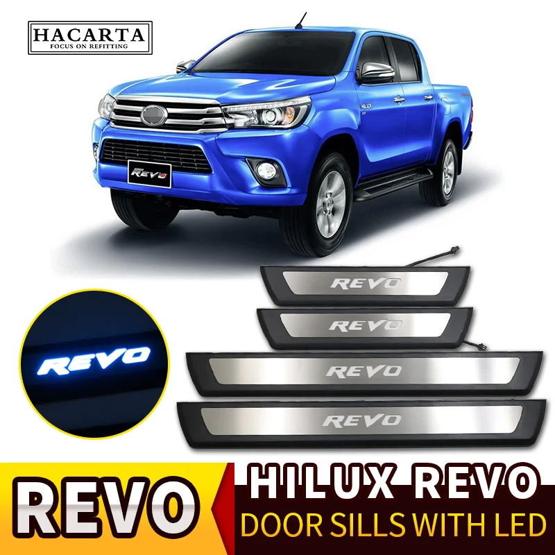 Для hilux revo- порога на плоской подошве для езды на велосипеде rof revo светодиодный порога с светодиодный свет нержавеющая сталь порога автомобильные аксессуары