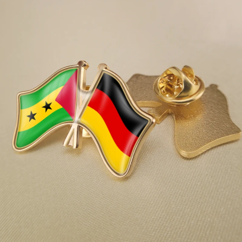 

Sao Tome and Principe and Germany Crossed Double Friendship Flags Lapel Pins Brooch Badges