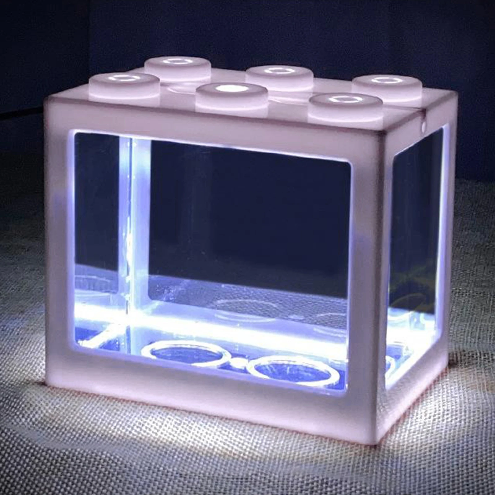 Betta Fish Mini Aquarium Creative Building Block Fish Tank Home Office Decoration Fish Bowl Feeding Box LED Light
