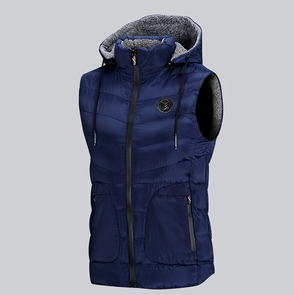 Низкая цена, распродажа, Мужской осенне-зимний модный жилет на молнии с капюшоном, жилет, куртка, верхнее пальто, высокое качество, Прямая поставка