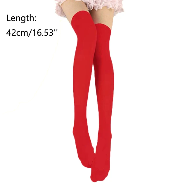 Candy Color Thigh High Stockings Sexy Cosplay Women Warm Stocking Nightclub Elastic Medias For Sexy Lingerie 43cm 03Red