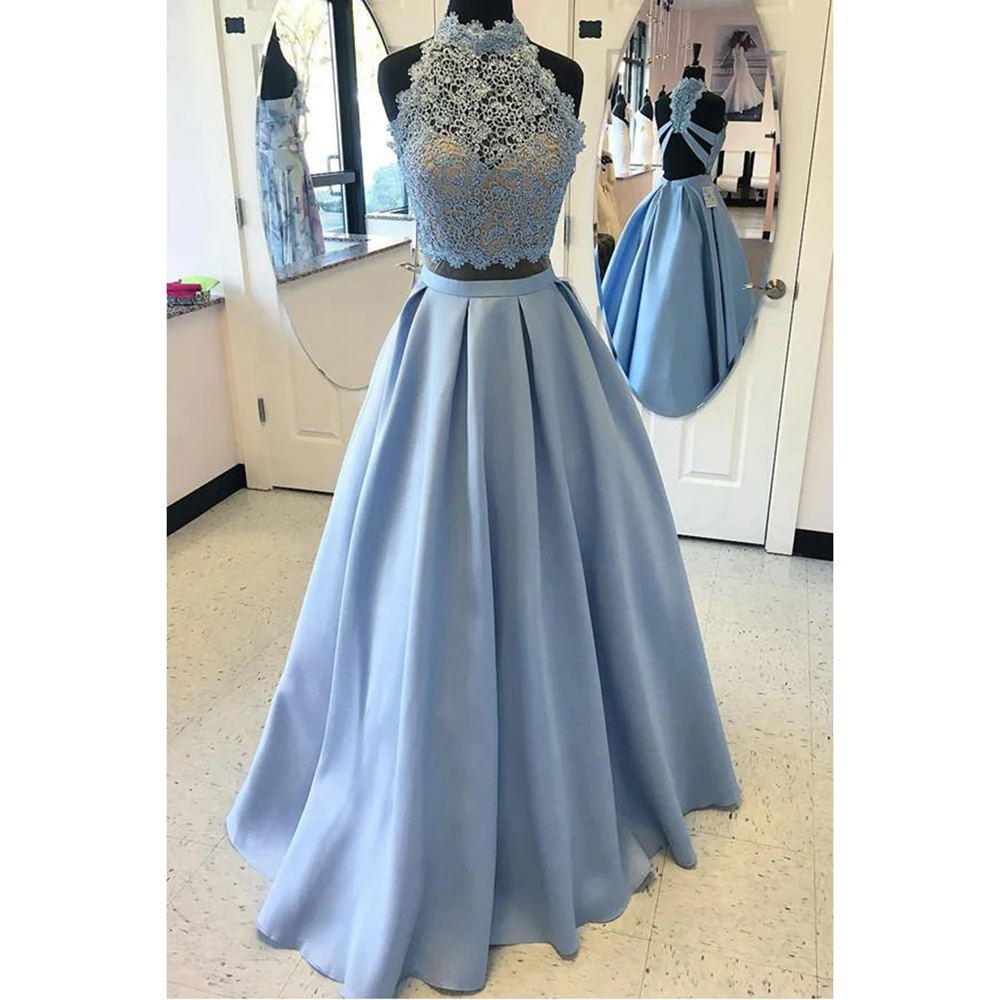 light blue floor length dress