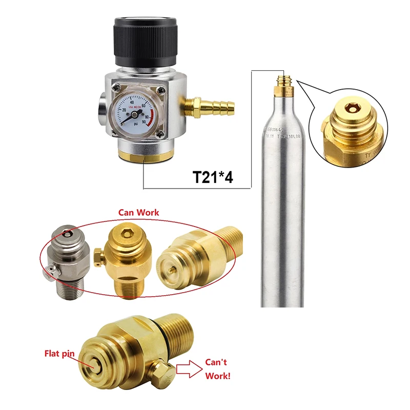 0-90 PSI CO2 Mini Gas Regulator CO2 Charger,Corny Cornelius Keg Gas Charger For European Soda Bottle Beer Kegerator