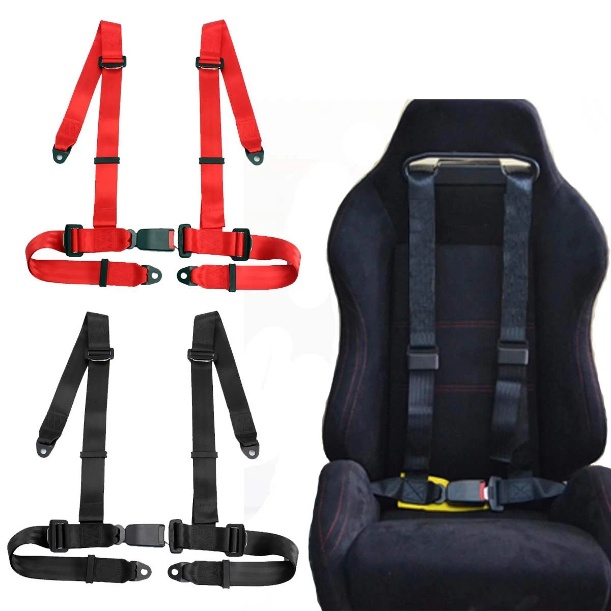 de seguridad deportivo para coche, cinturón de 3 y 4 puntos de fijación, de liberación rápida, de nailon, negro y rojo|Cinturones de seguridad y amortiguación| - AliExpress