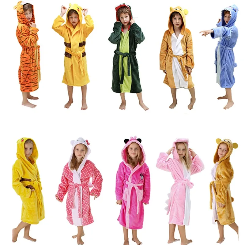 

Winter Warm Flannel Bathrobe Kids Knee-Length Bath Robe Soft Thick Dinosaur Bridesmaid Robes Girls Dressing Gown Sleepwear