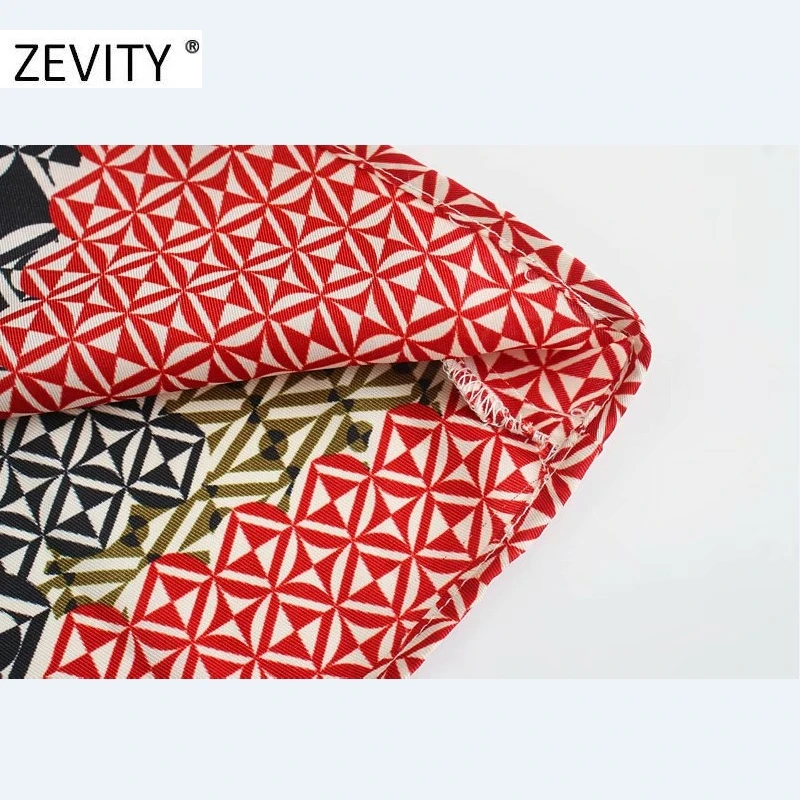 ZEVITY New women vintage cloth patchwork geometric print shirt dress office ladies retro casual slim vestido chic dresses DS4427