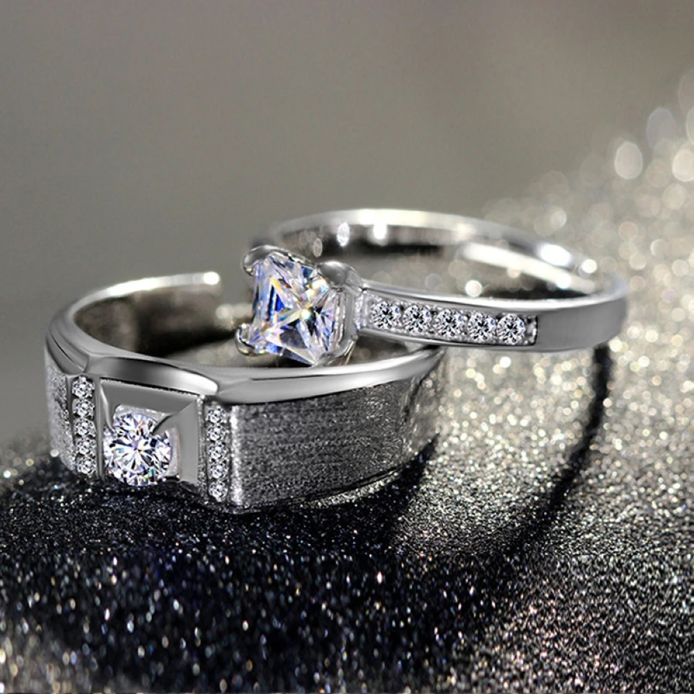 925 Silvery Couple Rings Wedding Anniversary Gifts Men Women - Temu