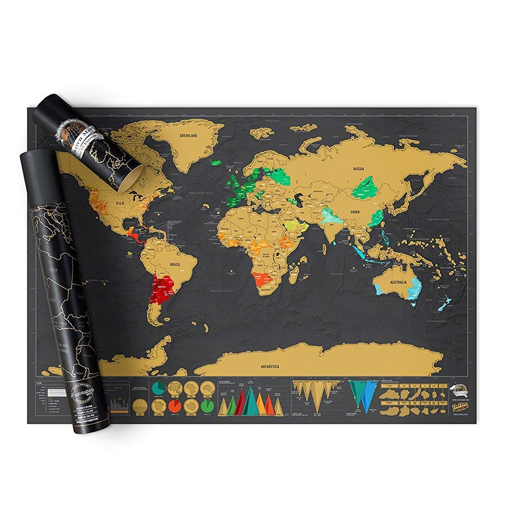 

82.5x59.4cm World Travel Map Big Deluxe Erase Scratch Off World Map Travel Scratch Decoration Wall Stickers For Map Home Office