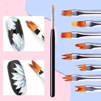 

8pcs Stainless Steel Handle Nail Brush Gel UV Nail Brushes Nail Painting Flower Drawing Pen Crescent Petal Nail Pen Nail Art Pen