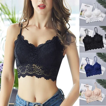 

Newly Women Lace V Neck Crochet Bralette Bra Crop Tops Cami Padded Tank Lace Bra DO99