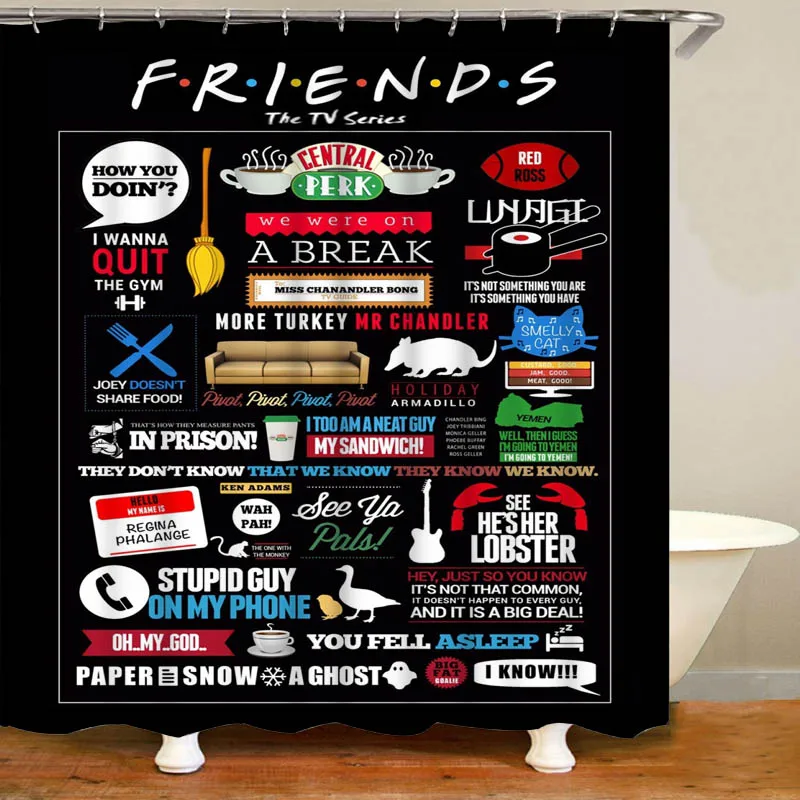 FriendsTVShowBroomBathroomShowerCurtainWaterproofBathCurtain