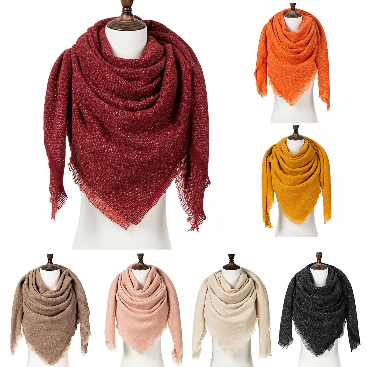 Зимний женский теплый шарф, Одноцветный зимний женский шарф, модные вязаные треугольные шарфы